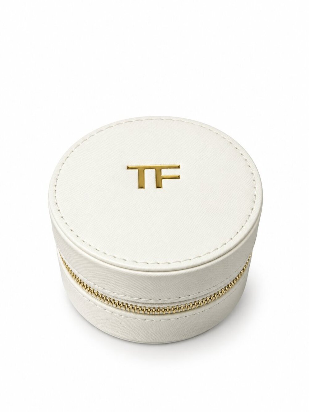 Tom Ford White Faux Leather Travel Jewelry Case Gold TF Logo 0926
